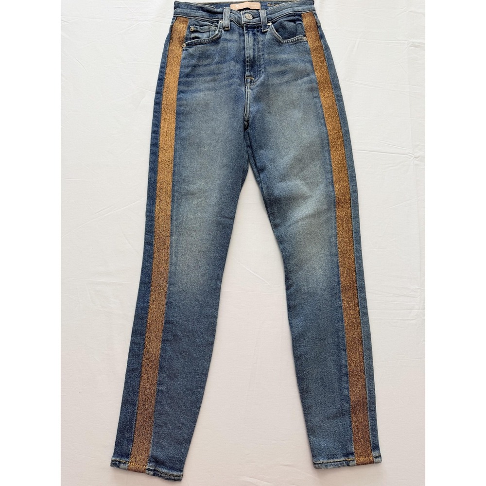 7 For All‎ Mankind High Waist Ankle Skinny Jeans Womens 24 Blue Stripe 24x28